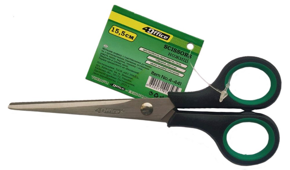 Канцелярські ножиці 4OFFICE (4-441), 155 мм, пласт. ручки з гумовими вставками